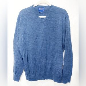 Pendleton Mens V-neck Sweater 100% Merino Wool Lightweight Cornflower Blue Large